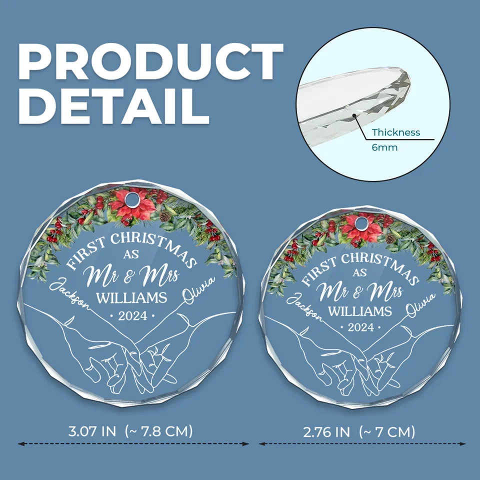 Starting New Traditions, Side By Side - Couple Personalized Custom Circle Glass Ornament - Christmas Gift For Husband Wife, Anniversary, First Christmas - Image 4