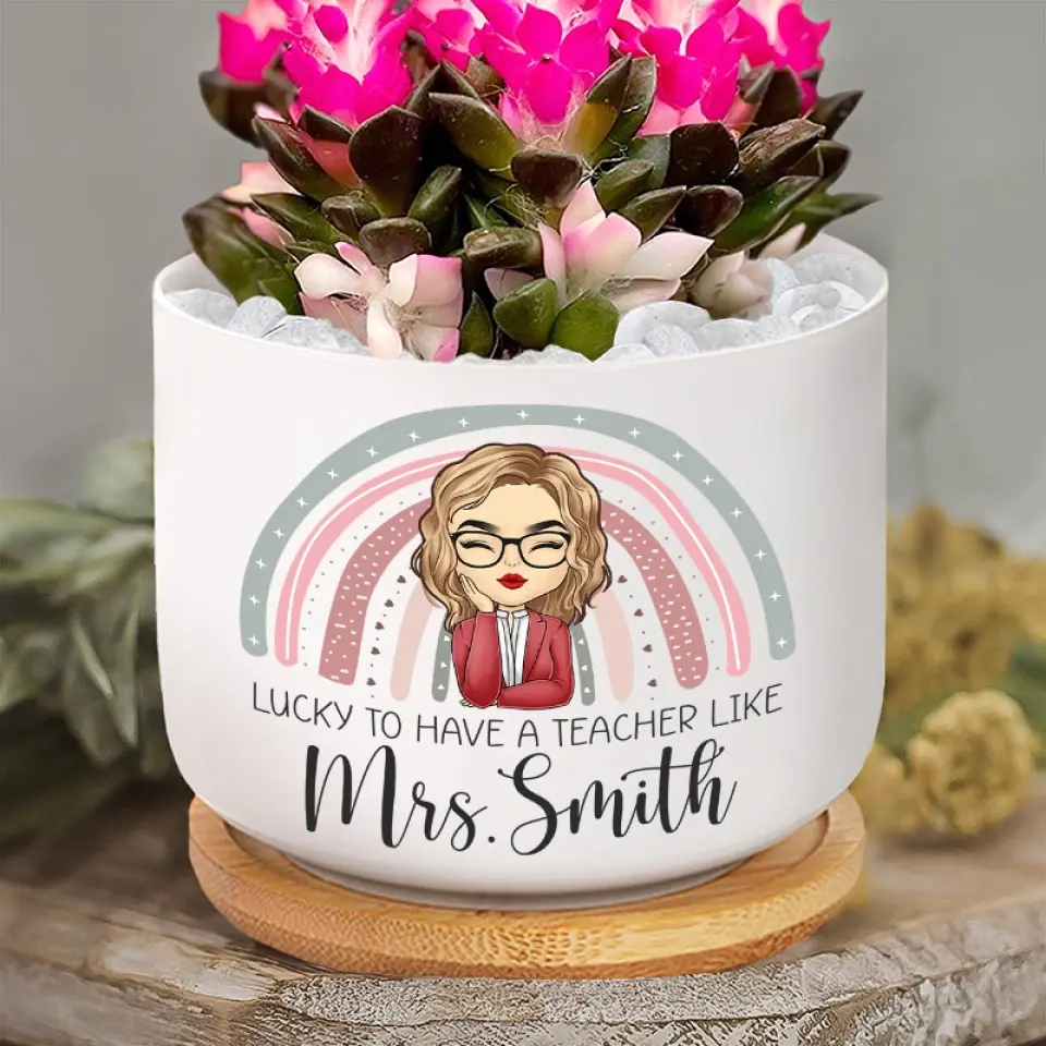 Thank You For Helping Me Grow - Teacher Personalized Custom Home Decor Ceramic Plant Pot - Gift For Teacher - Image 3