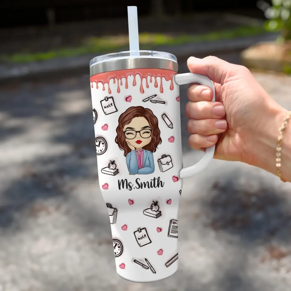 The Art Of Teaching Is The Art Of Assisting Discovery - Teacher Personalized Custom 3D Inflated Effect Printed 40 Oz Stainless Steel Tumbler With Handle - Gift For Teacher - Image 3