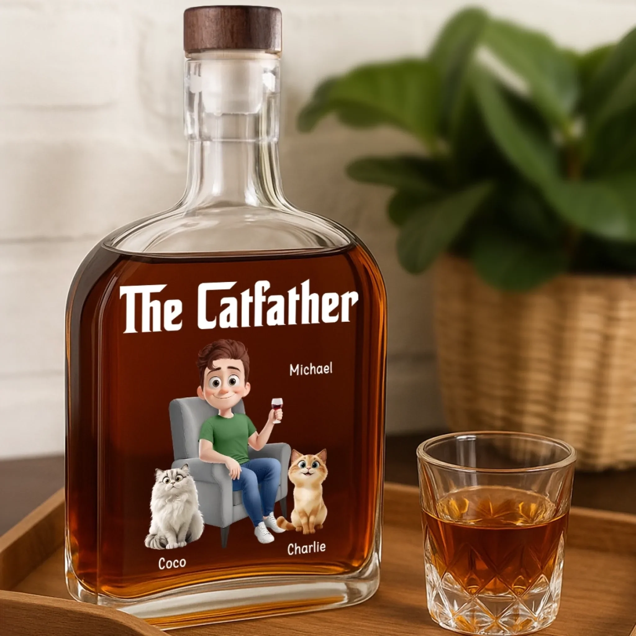 The Catfather - Cat Personalized Custom Whiskey Bottle - Father's Day, Gift For Dad, Pet Owners, Pet Lovers