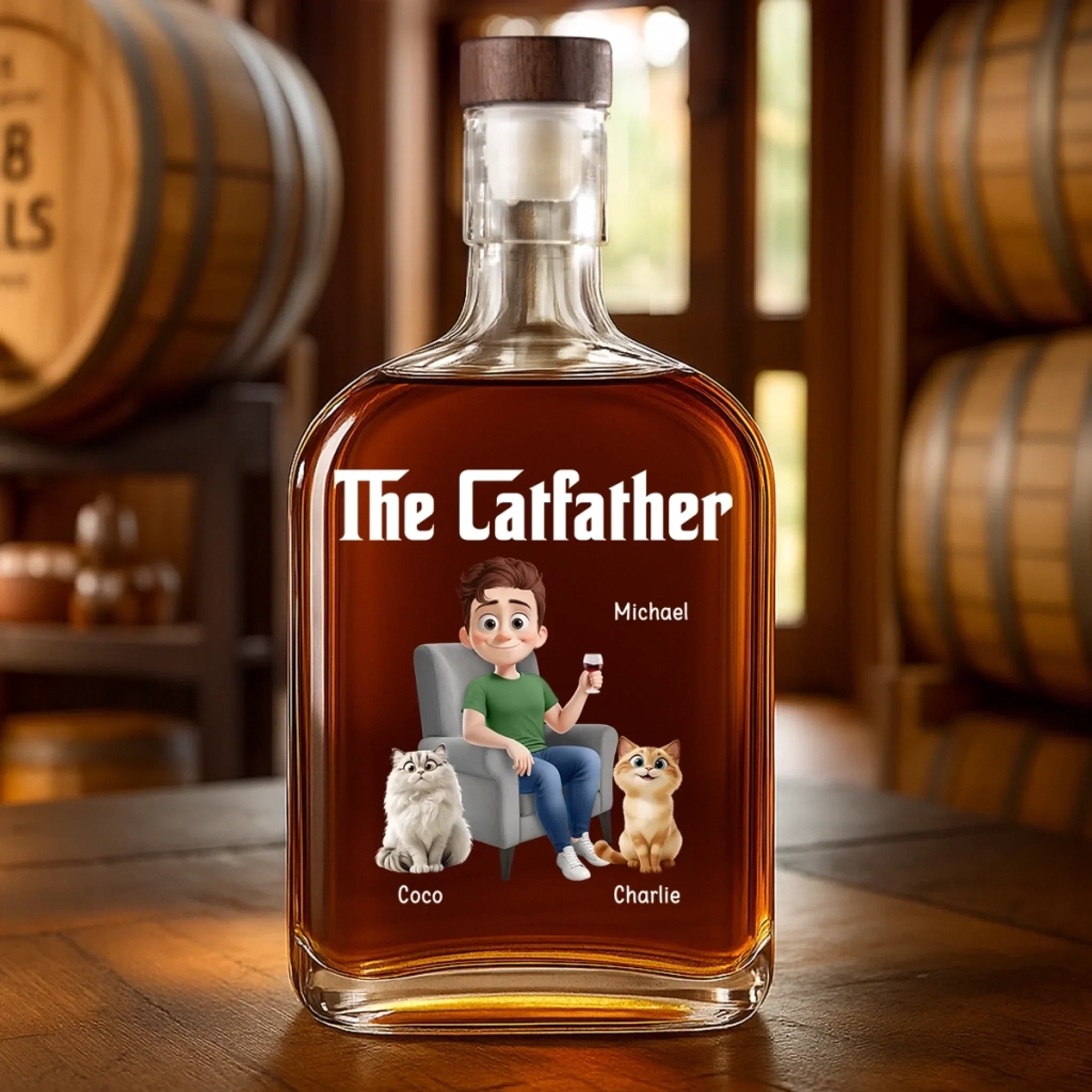 The Catfather - Cat Personalized Custom Whiskey Bottle - Father's Day, Gift For Dad, Pet Owners, Pet Lovers - Image 4