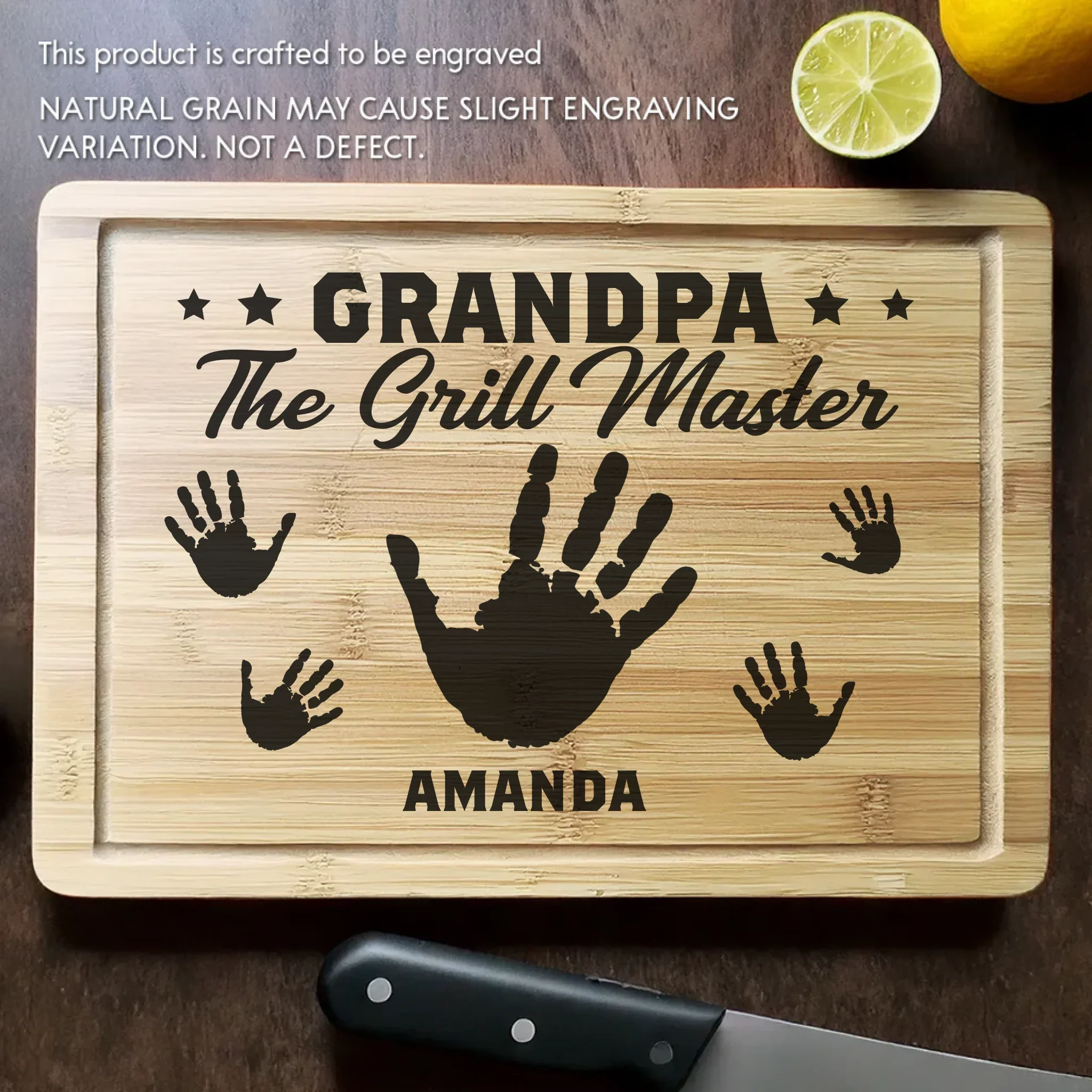The Grill Master - Family Personalized Custom Engraved Wooden Cutting Board - Father's Day, Gift For Dad, Grandpa - Image 2