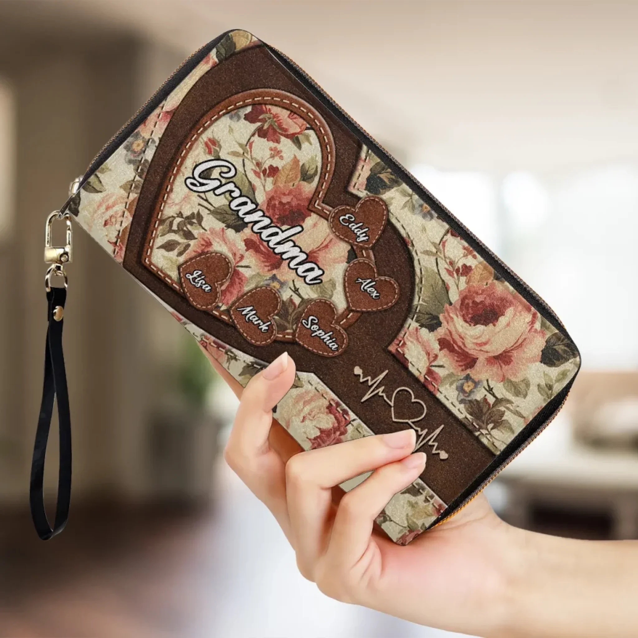 The Heart Of The Family - Family Personalized Custom Leather Long Wallet - Mother's Day, Gift For Mom, Grandma - Image 4