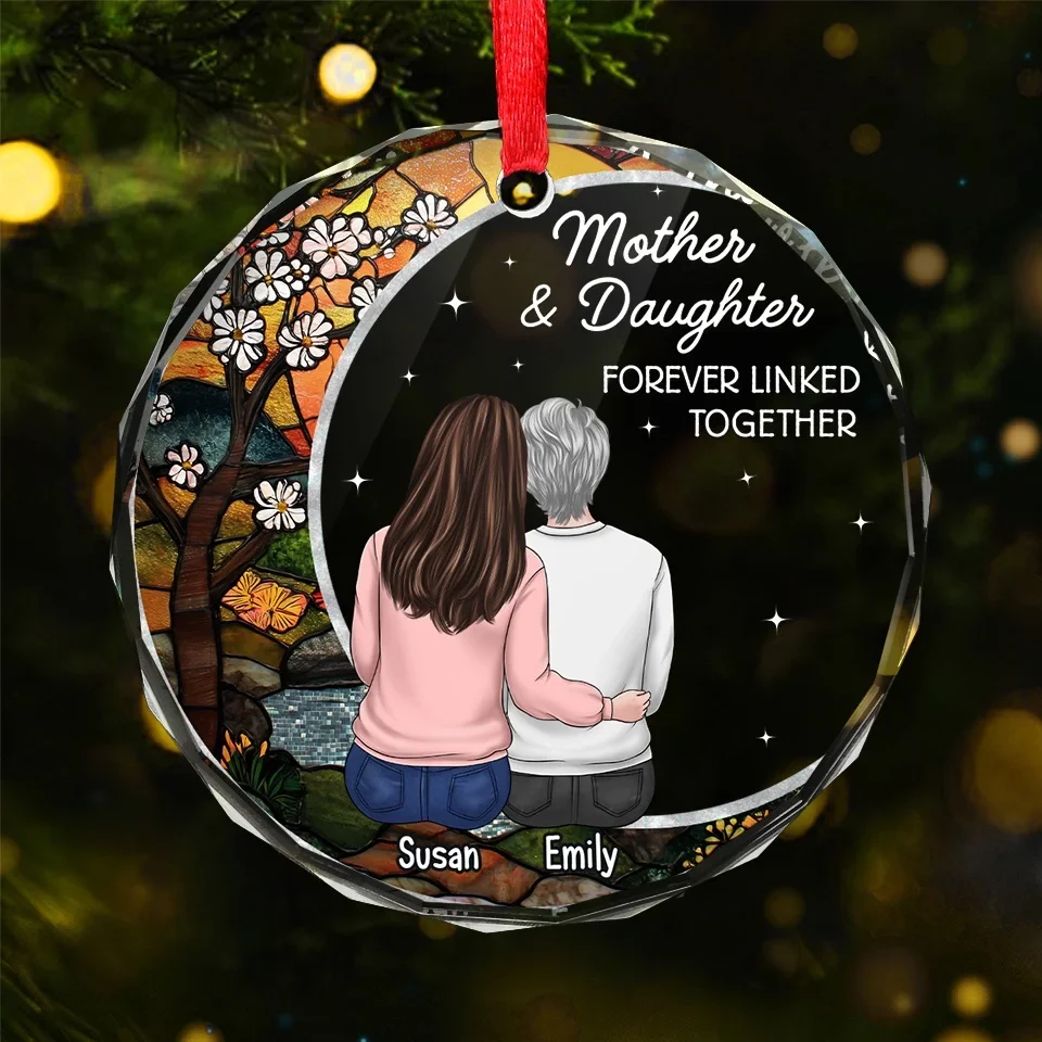 The Love Between A Mother And Daughter Is Forever - Family Personalized Custom Circle Glass Ornament - Christmas Gift For Mom, Daughter