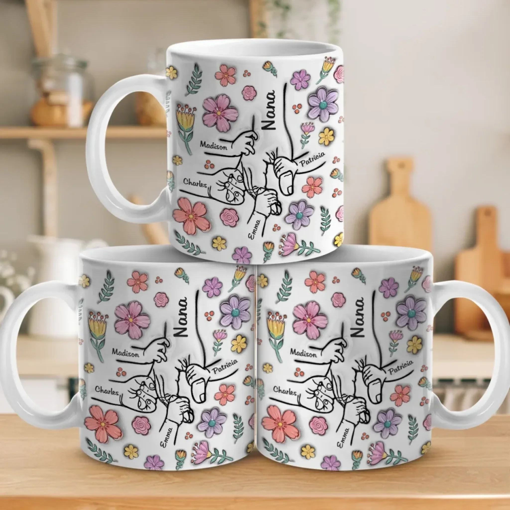 The Most Beautiful Flowers Bloom In A Mother’s Love - Family Personalized Custom 3D Inflated Effect Printed Mug - Mother's Day, Gift For Mom, Grandma - Image 3