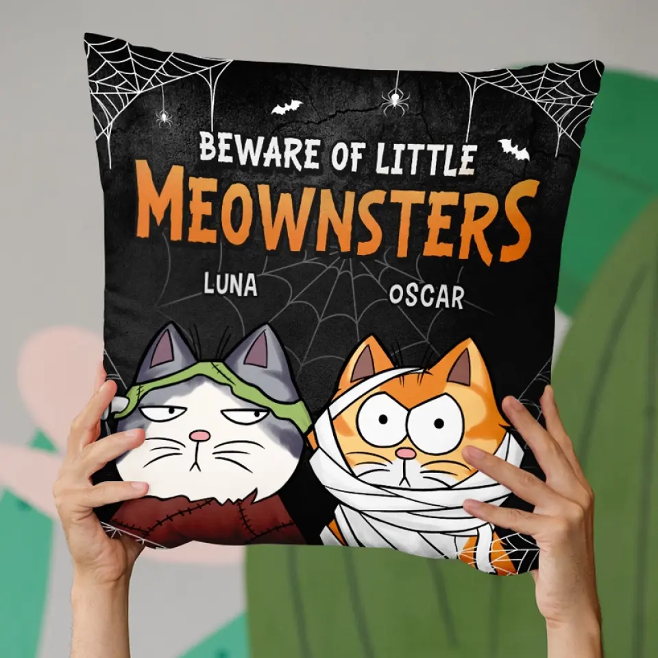These Moewnsters Don't Fight, They Judge - Cat Personalized Custom Pillow - Halloween Gift For Pet Owners, Pet Lovers - Image 4