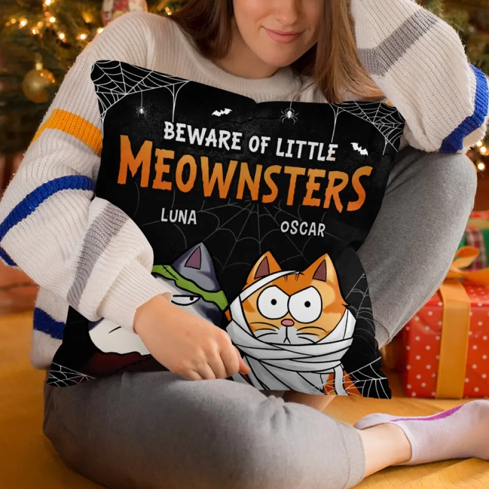 These Moewnsters Don't Fight, They Judge - Cat Personalized Custom Pillow - Halloween Gift For Pet Owners, Pet Lovers - Image 5
