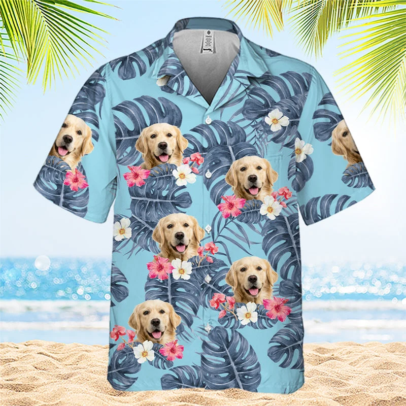 Tropical Leaves And Pet - Dog & Cat Personalized Custom Unisex Hawaiian Shirt - Upload Image, Dog Face, Cat Face - Summer Vacation Gift, Gift For Pet Owners, Pet Lovers - Image 2