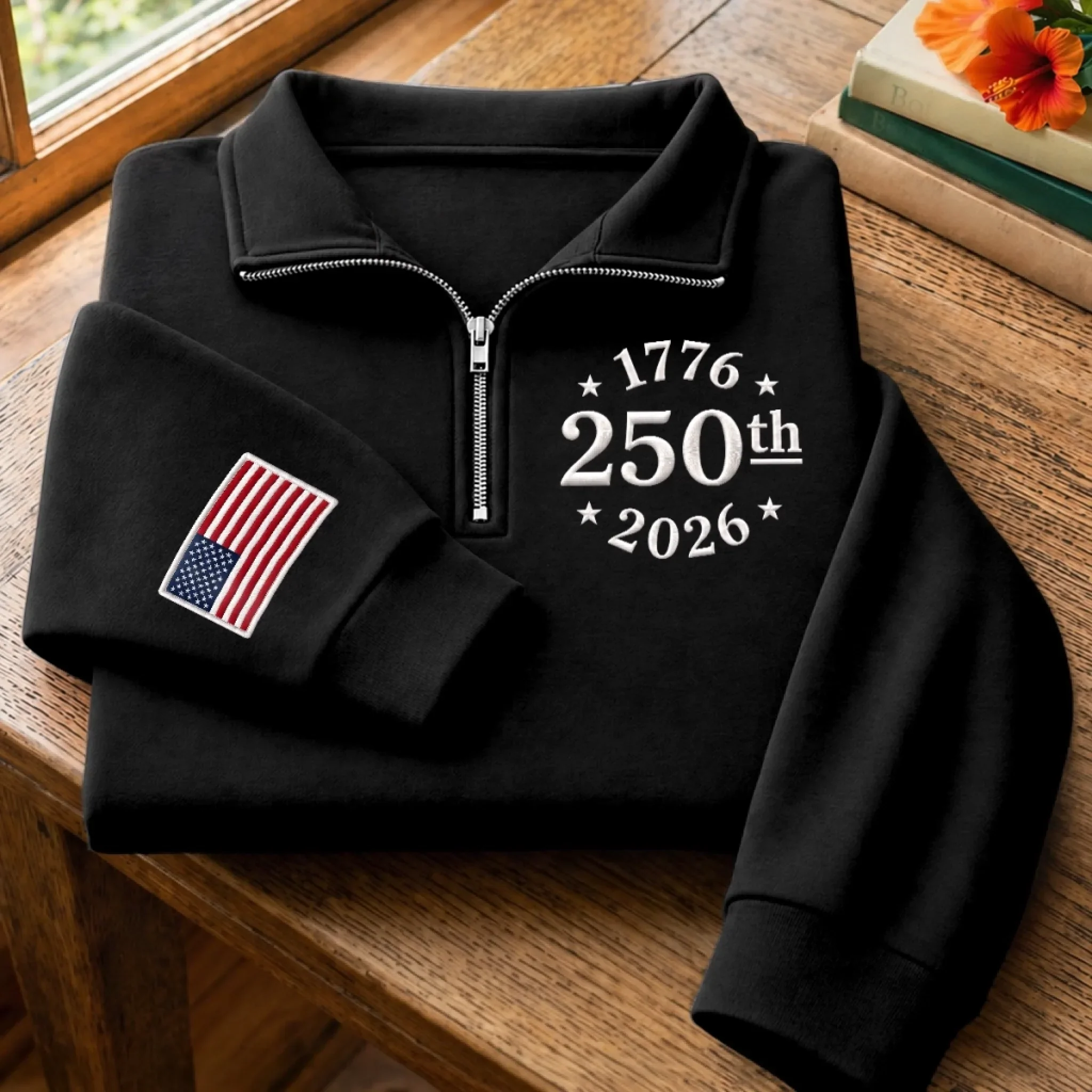 Unisex Quarter Zip Sweatshirt - America 250th Anniversary Gifts For Mom, Dad, Brother, Sister, Kids - Heritage Never Fades - Image 3