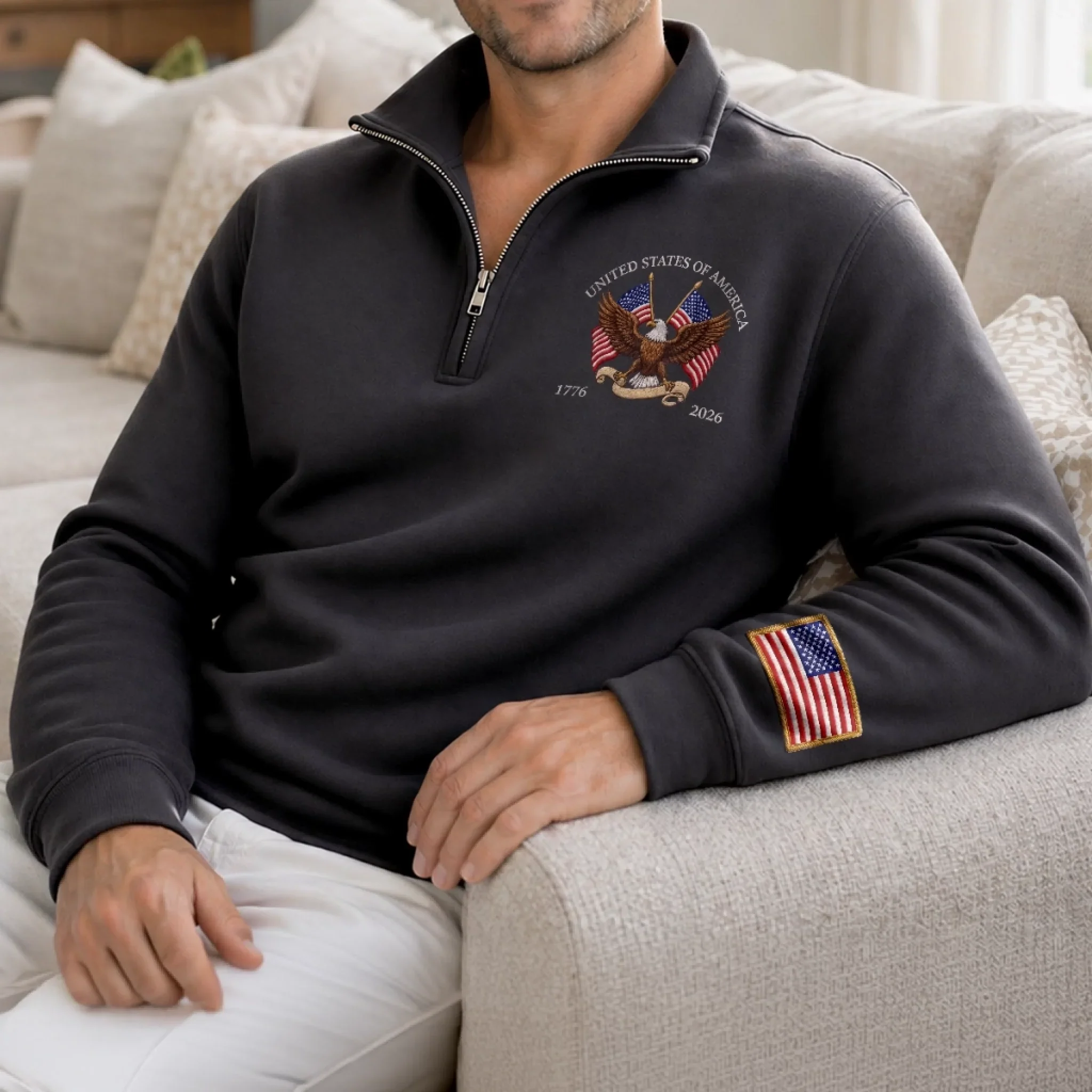 Unisex Quarter Zip Sweatshirt - America 250th Anniversary Gifts For Mom, Dad, Brother, Sister, Kids - Timeless USA Spirit - Image 5
