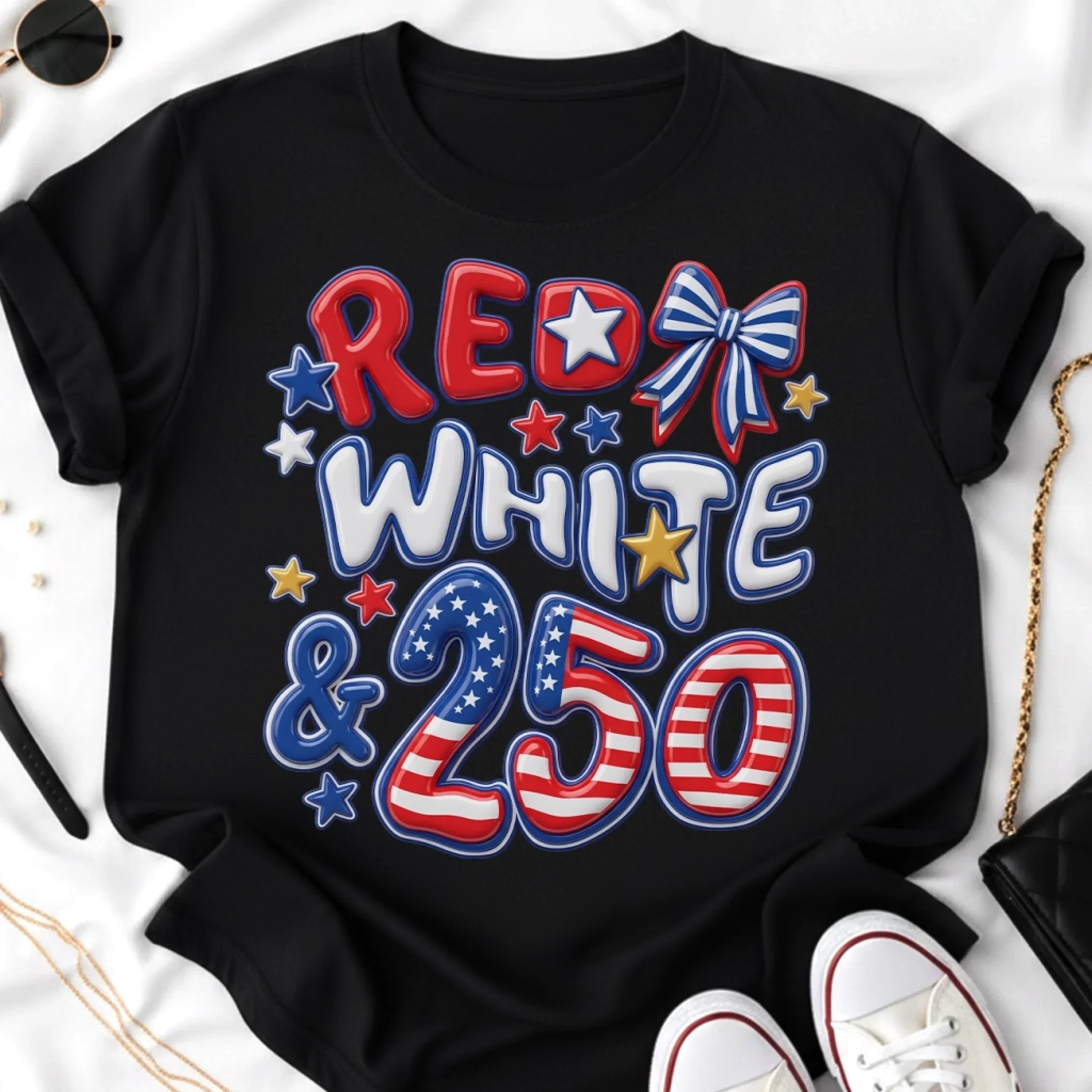 Unisex T-shirt, Premium T-shirt, Hoodie - America 250th Anniversary Gifts For Men And Women – Red White Blue Glitter Style - Image 2