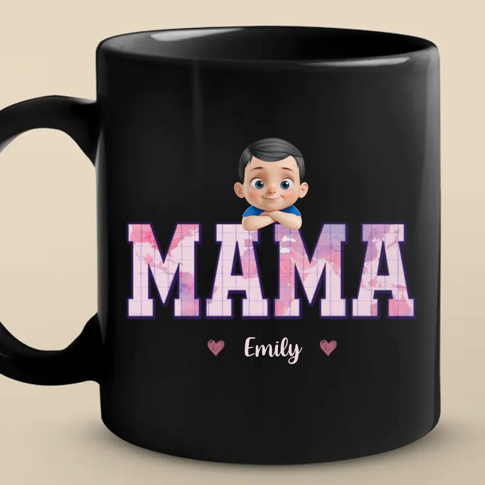Wake Up To My World - Family Personalized Custom Black Mug - Mother's Day, Gift For Mom, Grandma - Image 2