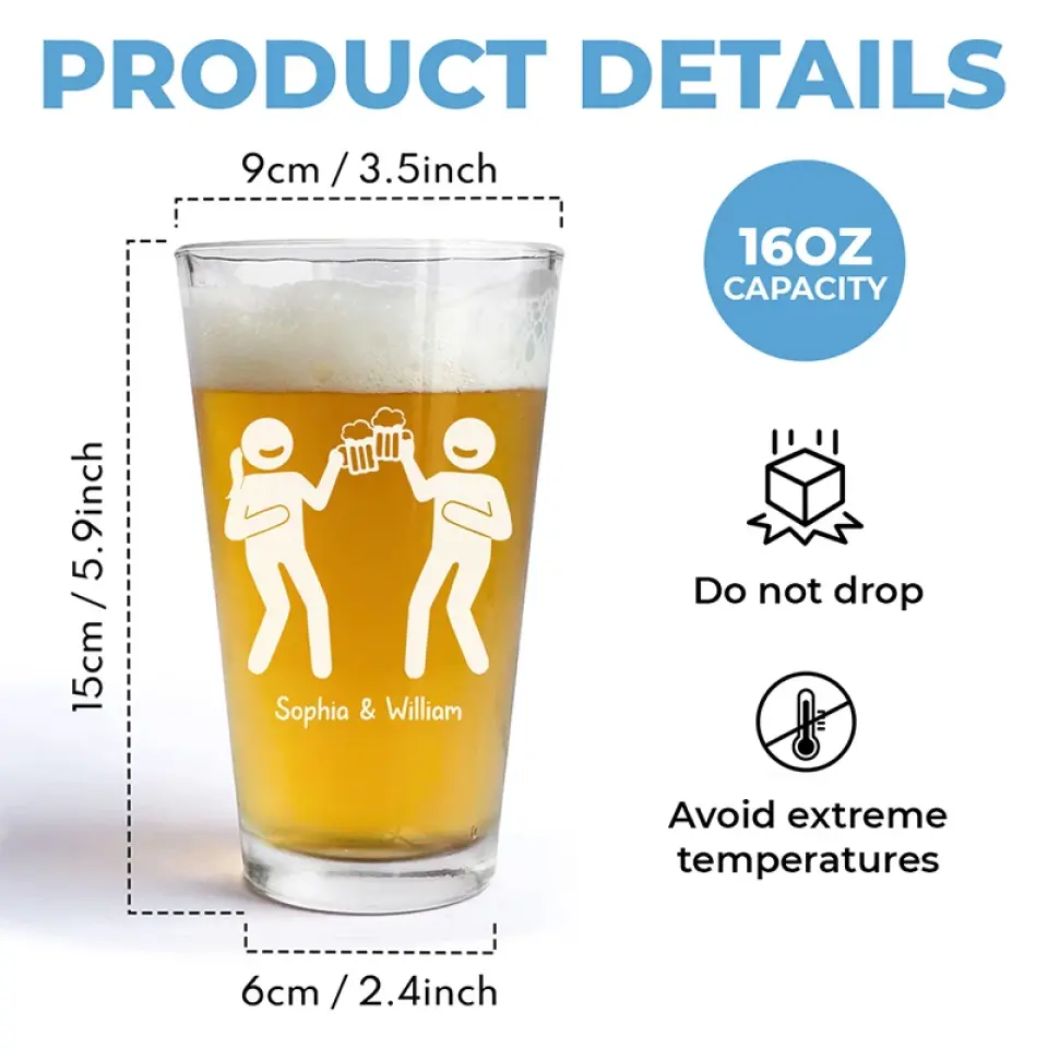 We Are Drinking Buddies For Life - Couple Personalized Custom Beer Glass - Gift For Husband Wife, Anniversary - Image 5