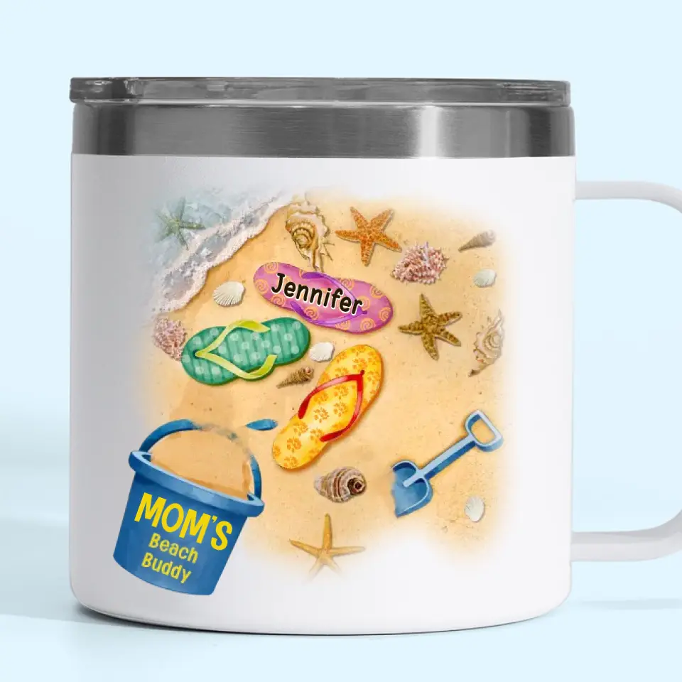 We Are Mom's Beach Buddies - Family Personalized Custom 14oz Stainless Steel Tumbler With Handle - Gift For Mom, Grandma - Image 5