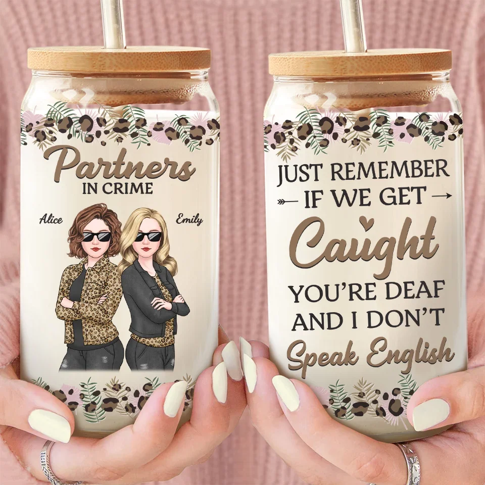 We Go Together Like Trouble And Fun - Bestie Personalized Custom Glass Cup, Iced Coffee Cup - Gift For Best Friends, BFF, Sisters - Image 3