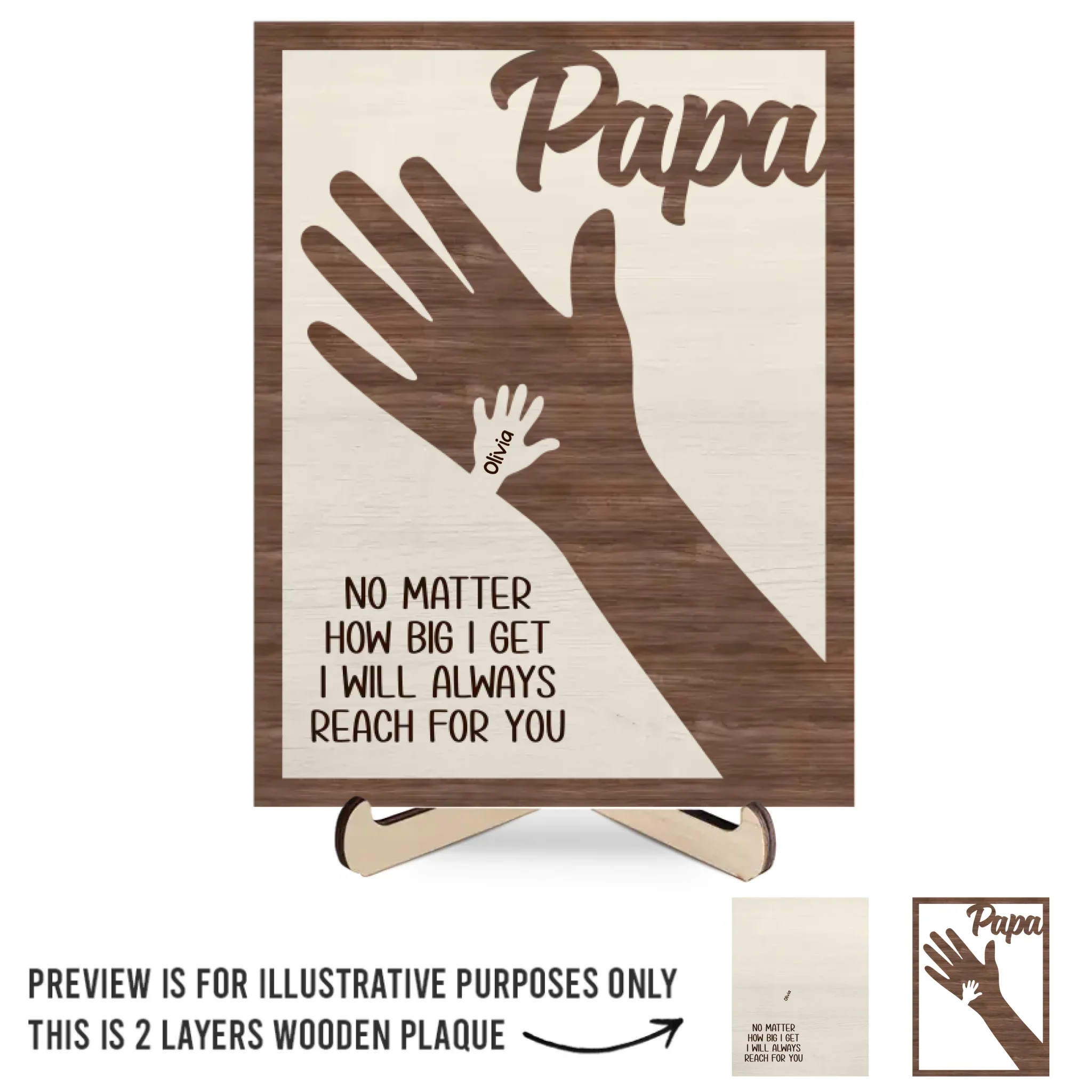 We Hold Our Hands Together And Forever - Family Personalized Custom 2-Layered Wooden Plaque With Stand - Father's Day, Gift For Dad, Grandpa - Image 2