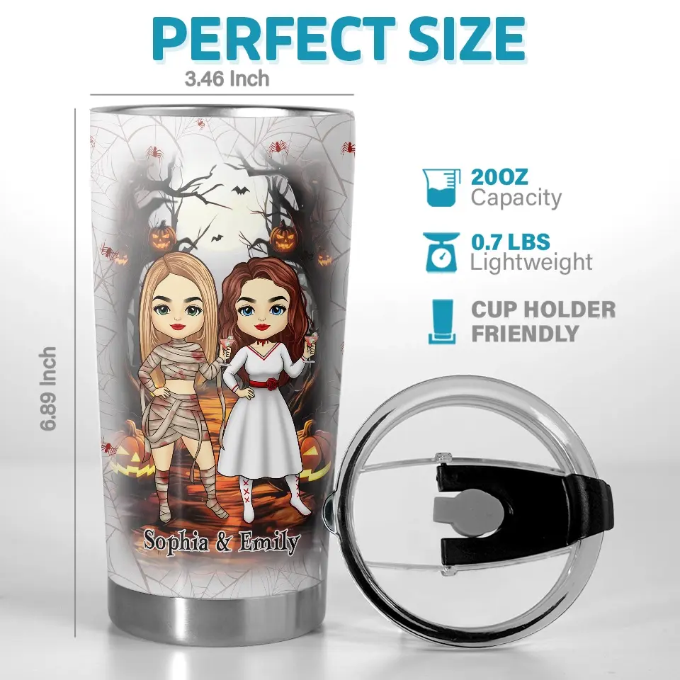 We're Not Just Friends, We're Partners In Crime - Bestie Personalized Custom Tumbler - Halloween Gift For Best Friends, BFF, Sisters - Image 3