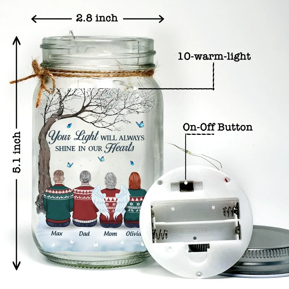 Wherever You Are, You Will Always Be In My Heart - Memorial Personalized Custom Mason Jar Light - Sympathy Gift, Christmas Gift For Family Members - Image 5