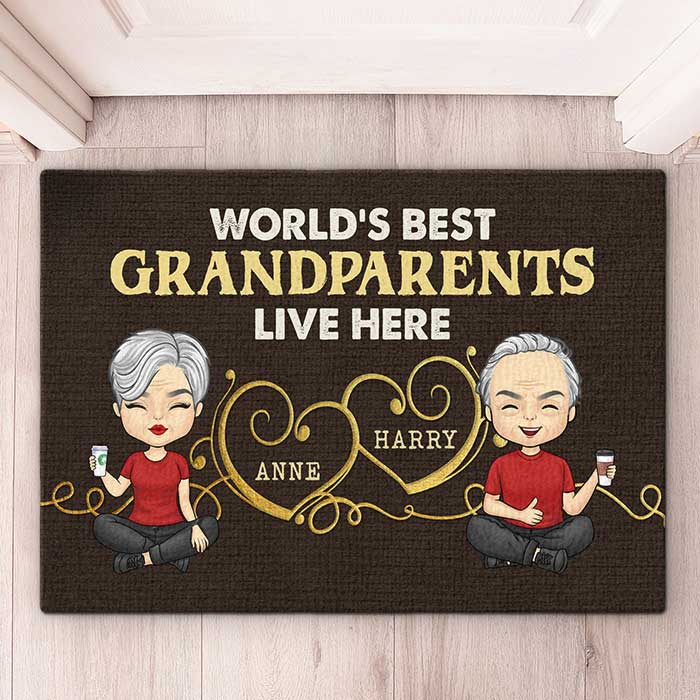World’s Best Grandpa Grandma live here - Family Personalized Custom Decorative Mat - Gift For Grandparents - Image 2