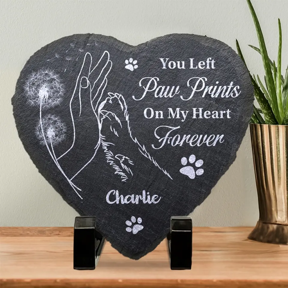 You Left Paw Prints On My Heart Forever - Memorial Personalized Custom Heart Shaped Stone With Stand - Sympathy Gift For Pet Owners, Pet Lovers - Image 3