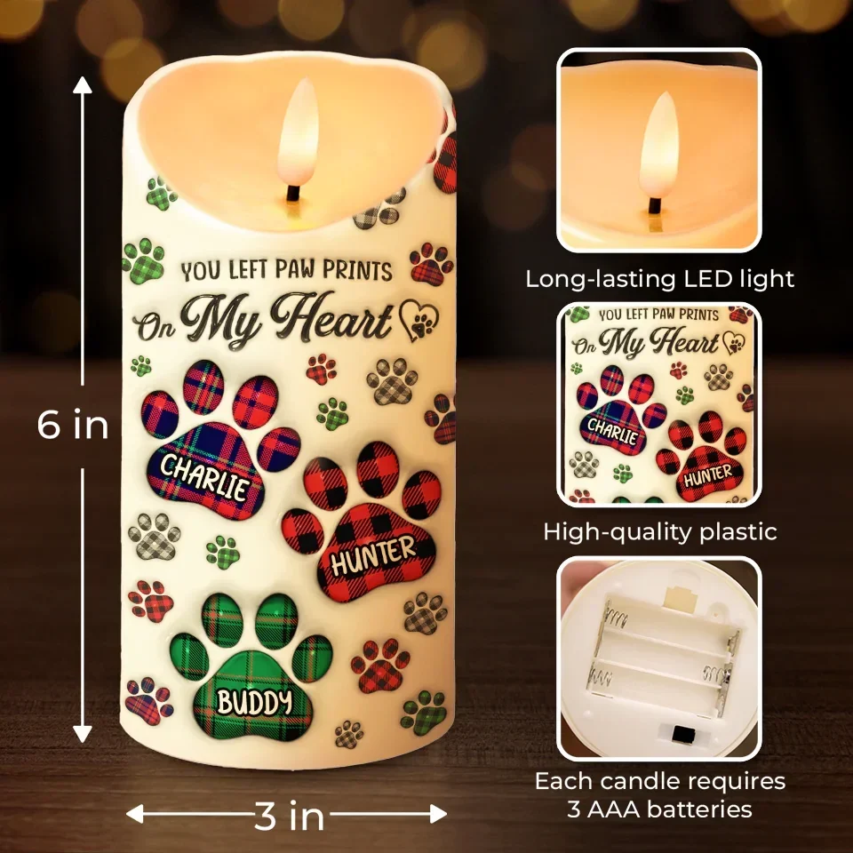 You Left Paw Prints On My Heart - Memorial Personalized Custom LED Candle - Sympathy Gift, Christmas Gift For Pet Owners, Pet Lovers - Image 4
